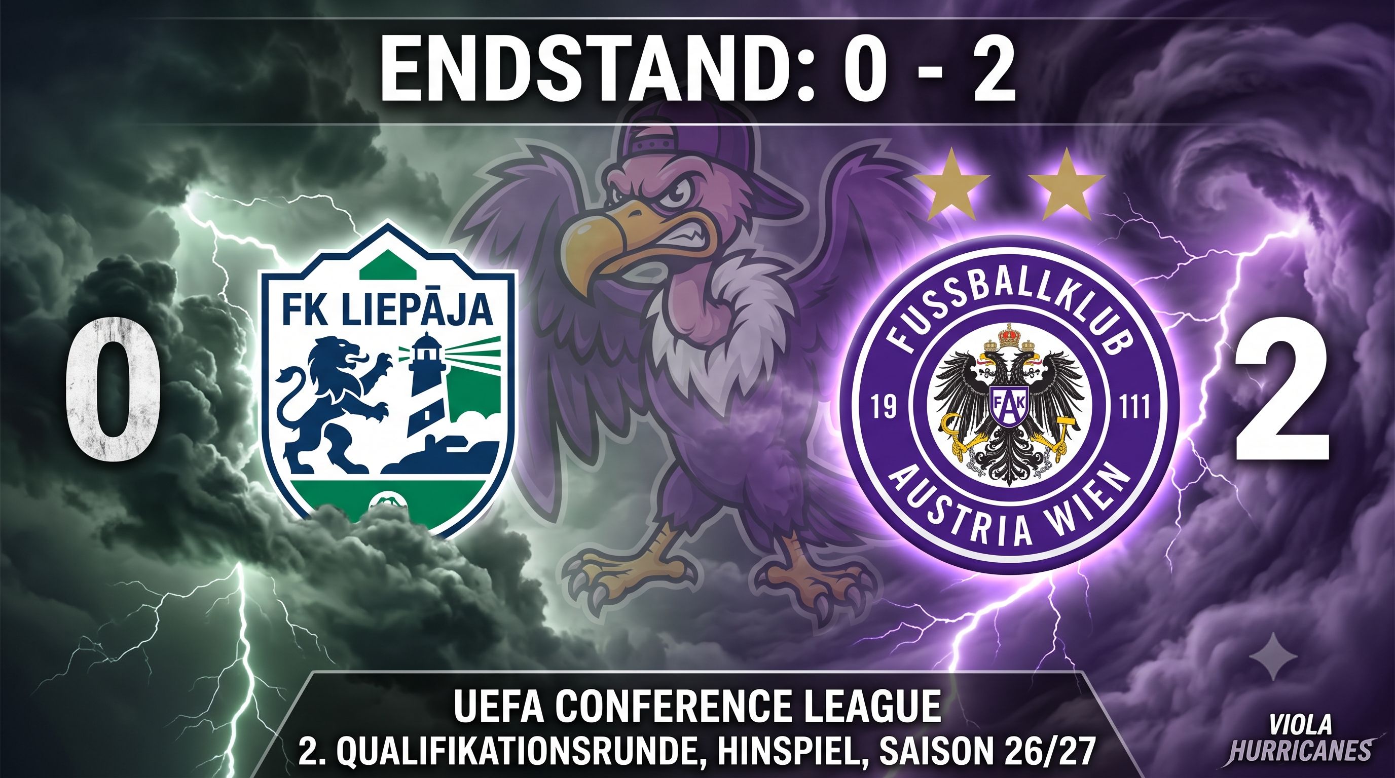 Conference League, Hinspiel zweite Qualifikationsrunde, FK Liepaja - Austria Wien 0:2 (0:1), Saison 26/27