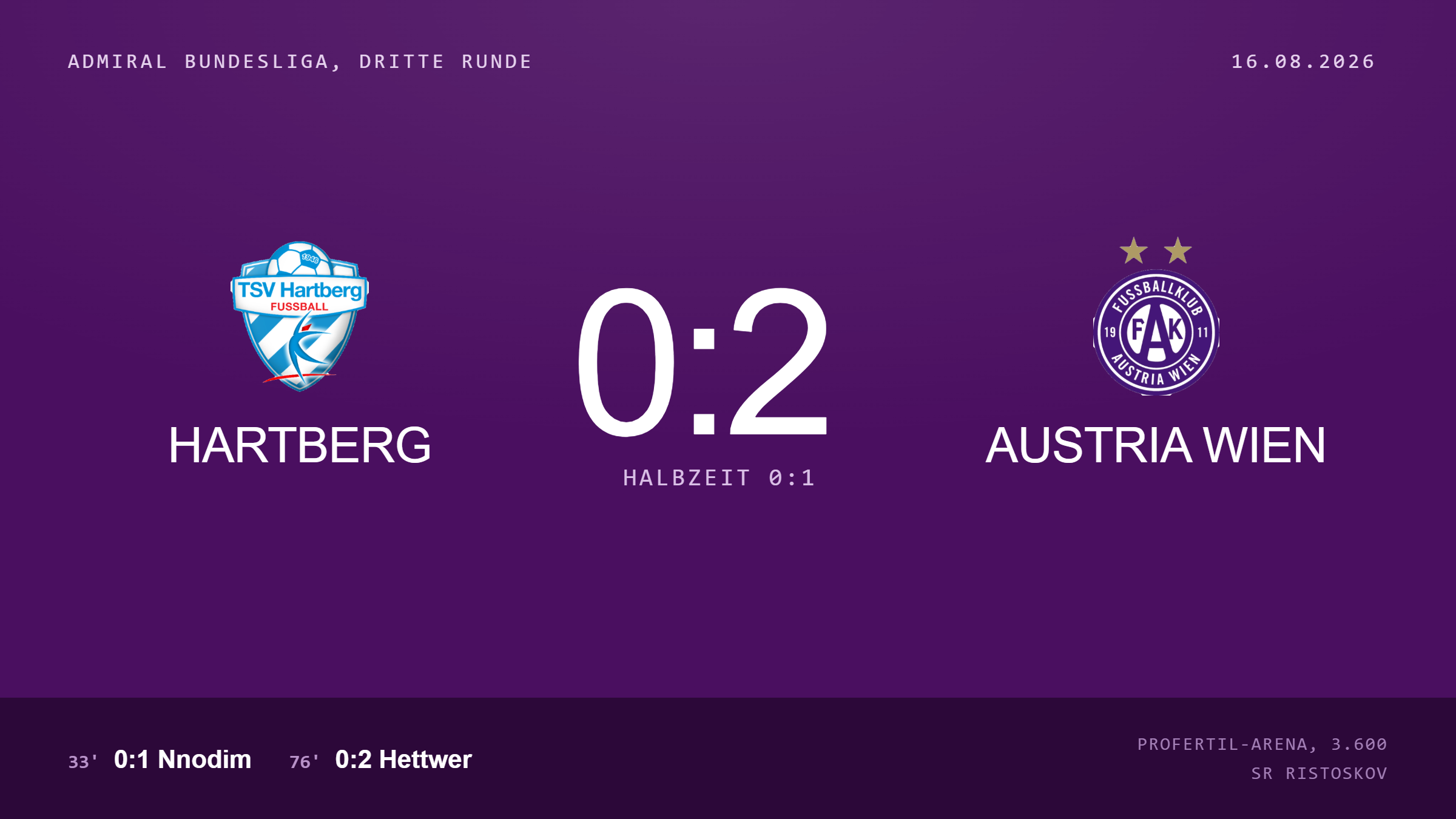 03. Runde: Hartberg – Austria Wien 0:2 (0:1), Saison 26/27