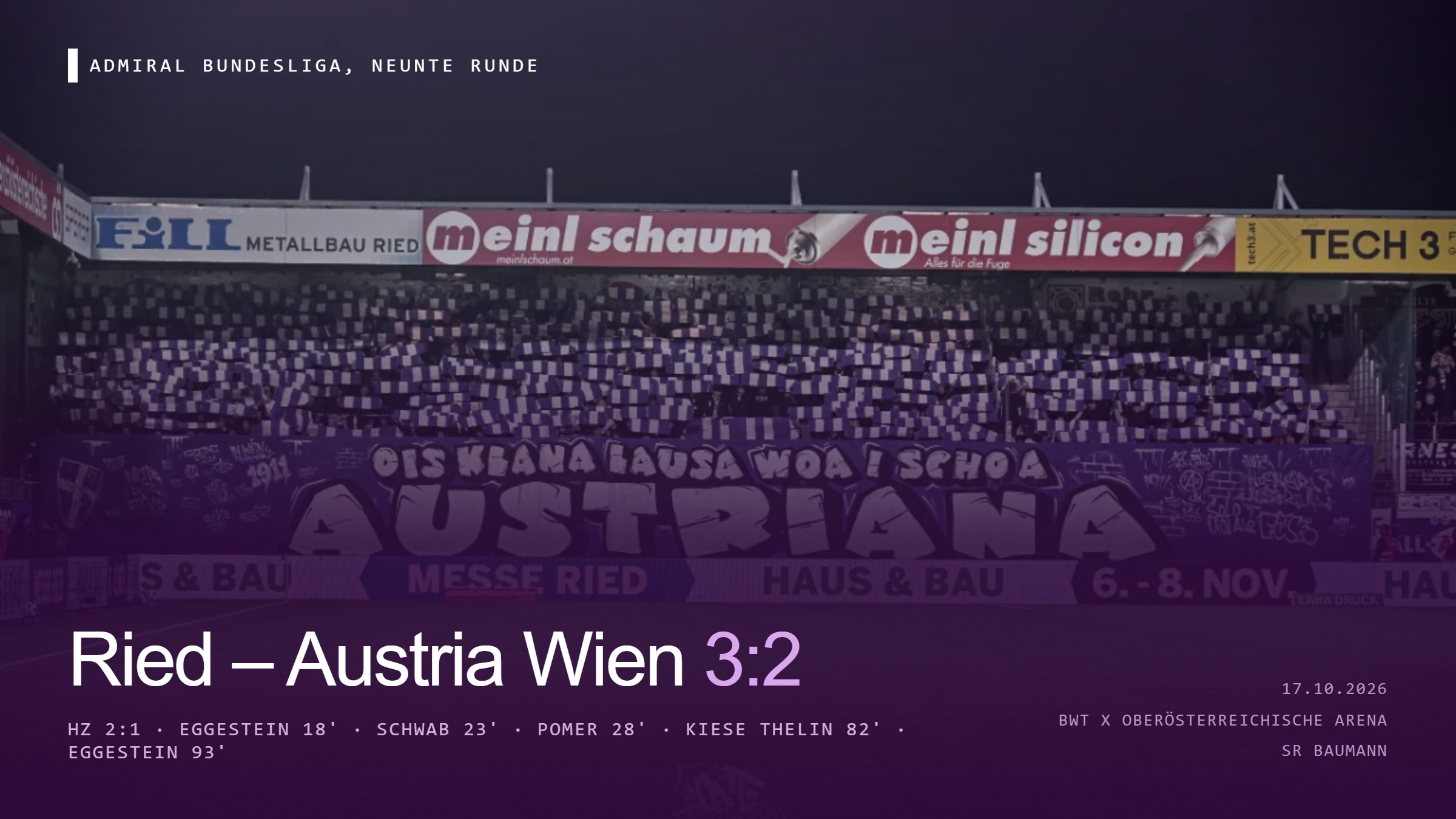 09. Runde: Ried – Austria Wien 3:2 (2:1), Saison 26/27